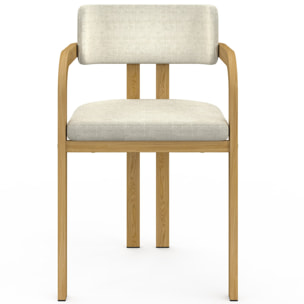 Chaises Elsa avec accoudoirs tissu beige pieds effet bois - lot de 4