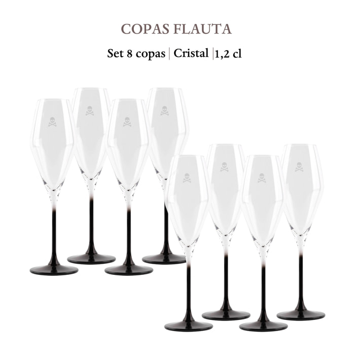 Set 8 copas flauta 18,2cl cristal transparente con negro scalpers home