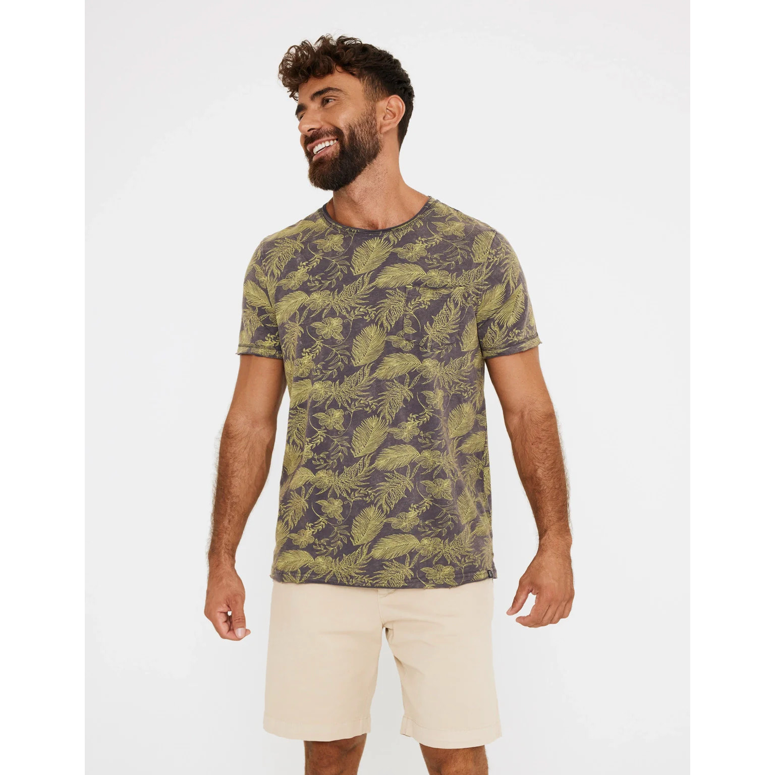 Camiseta Manga Corta Estampado Hojas - Mauicam