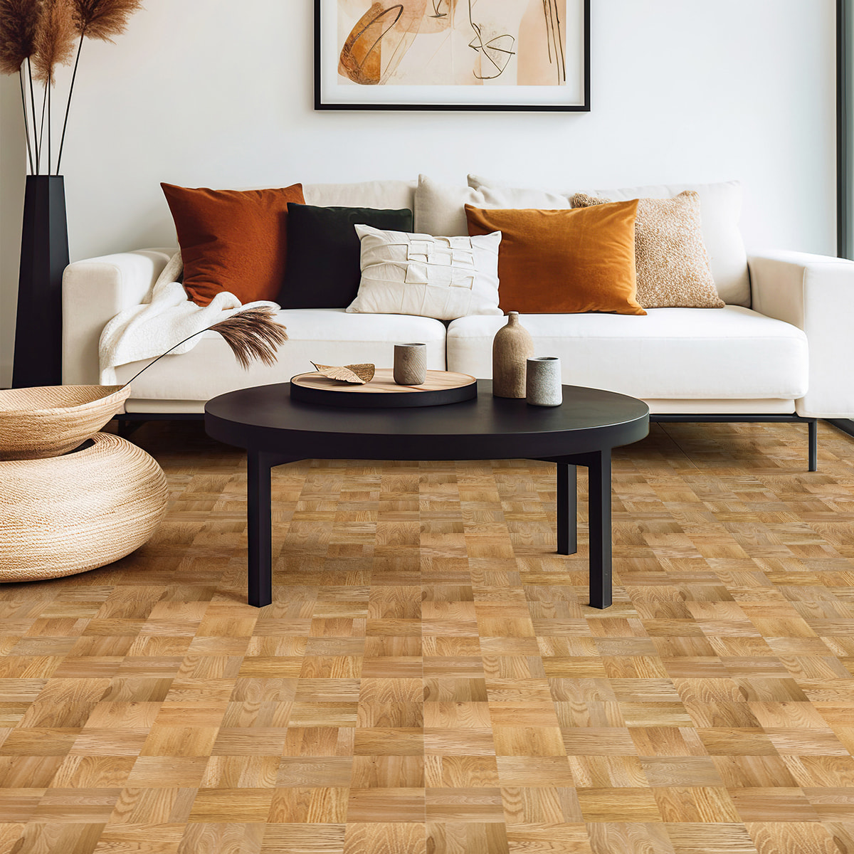 Revêtement sticker sol - PARQUET BOIS MOSAÏQUE - Rouleau adhésif Protection Anti-dérapant