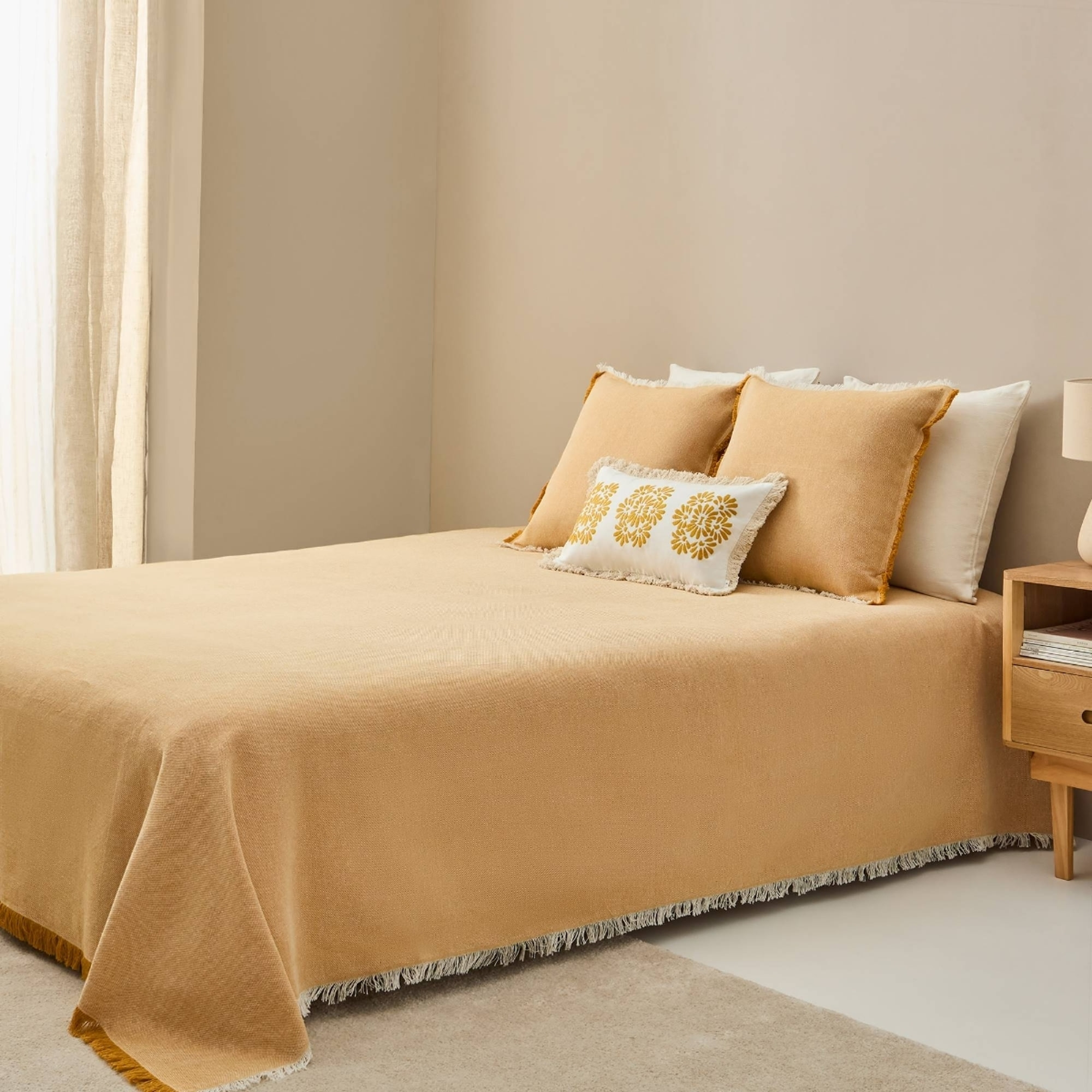 Fular tejido con flecos Chicham color amarillo Hilo reciclado