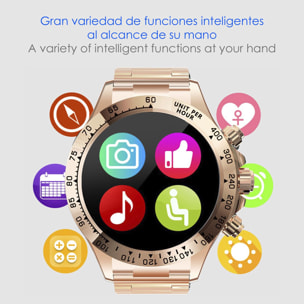 DAM Smartwatch G6 Max. Llamadas BT, notificaciones, asistente de voz. Monitor de tensión y cardiaco, multideportivo. 5,6x1,2x5,3 Cm. Color: Plata