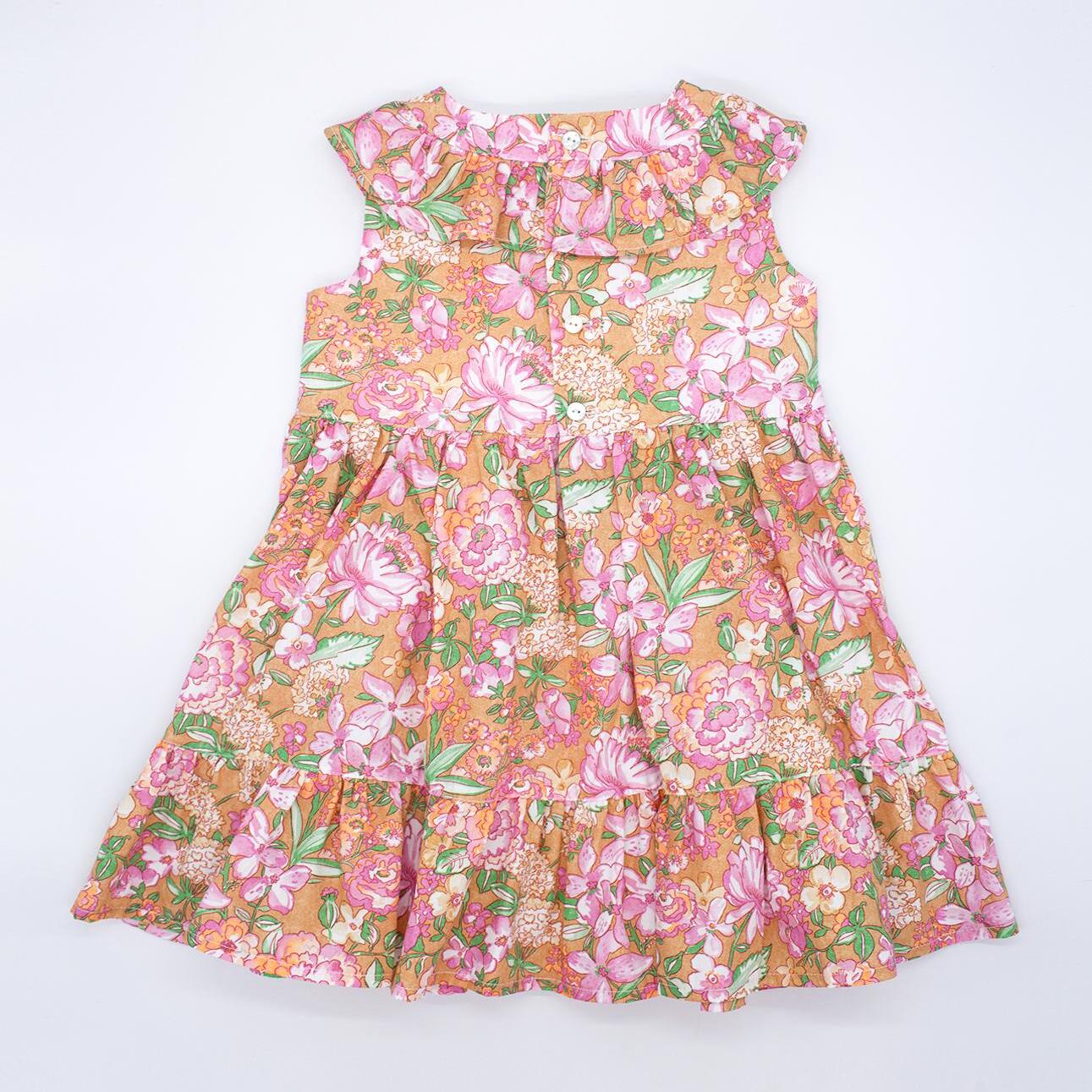 Vestido ocre flor rosa