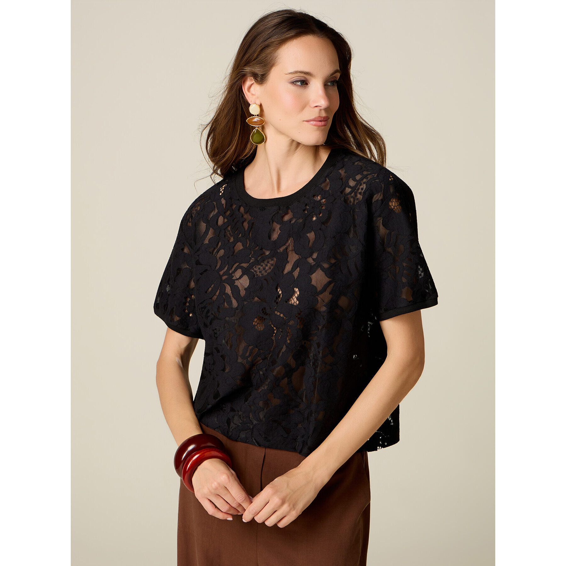 Oltre - T-shirt in pizzo - Nero