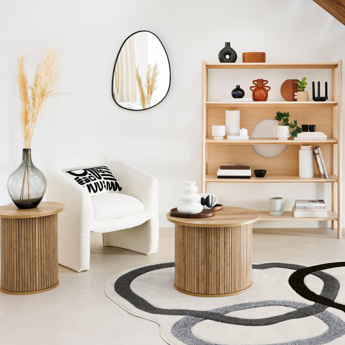 Table à café "Colva" en placage effet bois D45cm