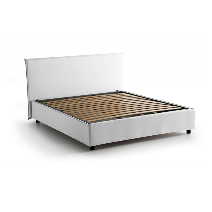 Letto matrimoniale Ashlee, Letto contenitore con rivestimento in tessuto, 100% Made in Italy, Apertura frontale, adatto per materasso Cm 160x190, Bianco