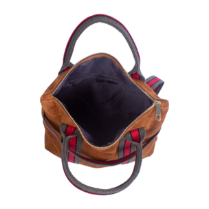 FIRENZE ARTEGIANI Borsa Zaino Venusta da Donna. Vera Pelle Scamosciata Premium Tela Stampata Made in Italy 35x10x35 Cm. Colore: pelle