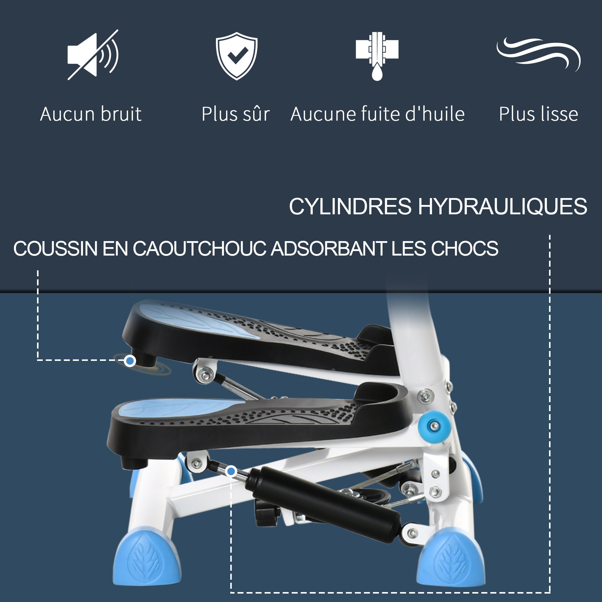 Stepper Fitness avec guidon ergonomique - écran LCD multifonction - résistance réglable - acier blanc bleu noir