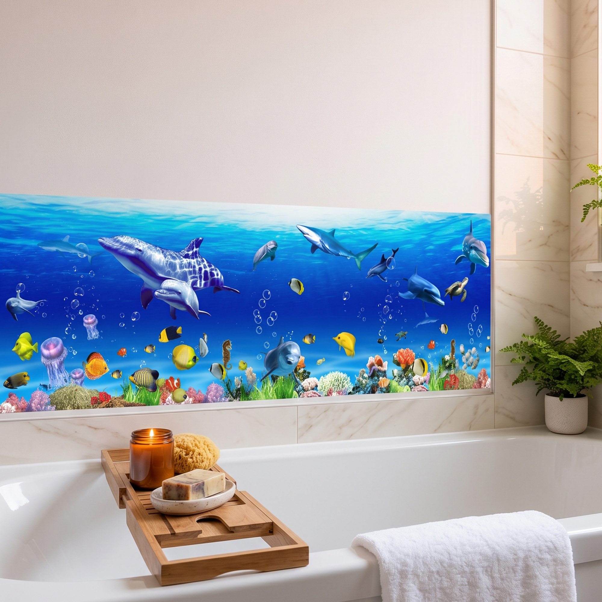 Stickers Muraux décoration adhésifs salle de bain dauphin, baleine, poissons exotiques