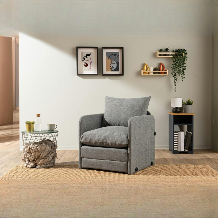 Fauteuil convertible gris lin 1 place couchage 200 cm ORURO