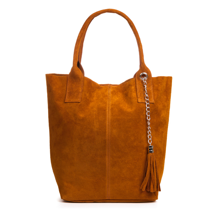 FIRENZE ARTEGIANI Borsa Shopper da Donna Chiusi Vera Pelle Scamosciata Made in Italy 40x17x36 Cm. Colore: pelle