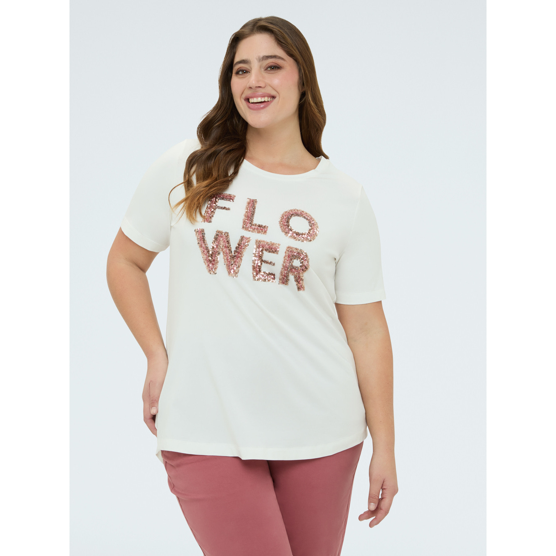 Fiorella Rubino - T-shirt in cotone con scritta Flower - Bianco