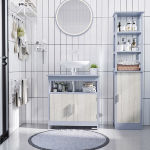 Armario Alto de Baño con 1 Puerta y 3 Estantes Abiertos Mueble Auxiliar de Almacenaje para Salón Cocina Dormitorio Carga 30 kg Antivuelco 40x30x160 cm Gris