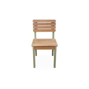 Lot de 2 chaises en bois d'acacia pour enfant. salon de jardin enfant vert de gris. intérieur / extérieur