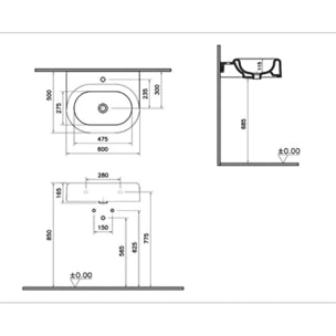 Lavabo VITRA Liquid 60 cm avec trou et sans trop-plein