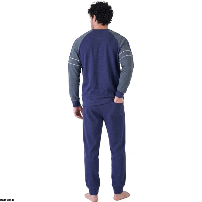 Navigare Pigiama da Uomo in Cotone Interlock Art. 842030 Blu Navy
