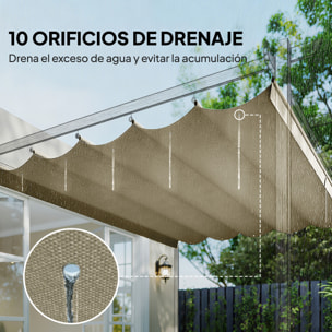 Techo de Pérgola 3,5x2,6 m, Techo de Repuesto Retráctil para Marco de Pérgola de 4x3 m, UV30+, Toldo de Tela Solo para Cenador Jardín con 10 Orificios de Drenaje, Beige