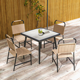 Ensemble de jardin 5 pièces table carrée 4 chaises résine verre