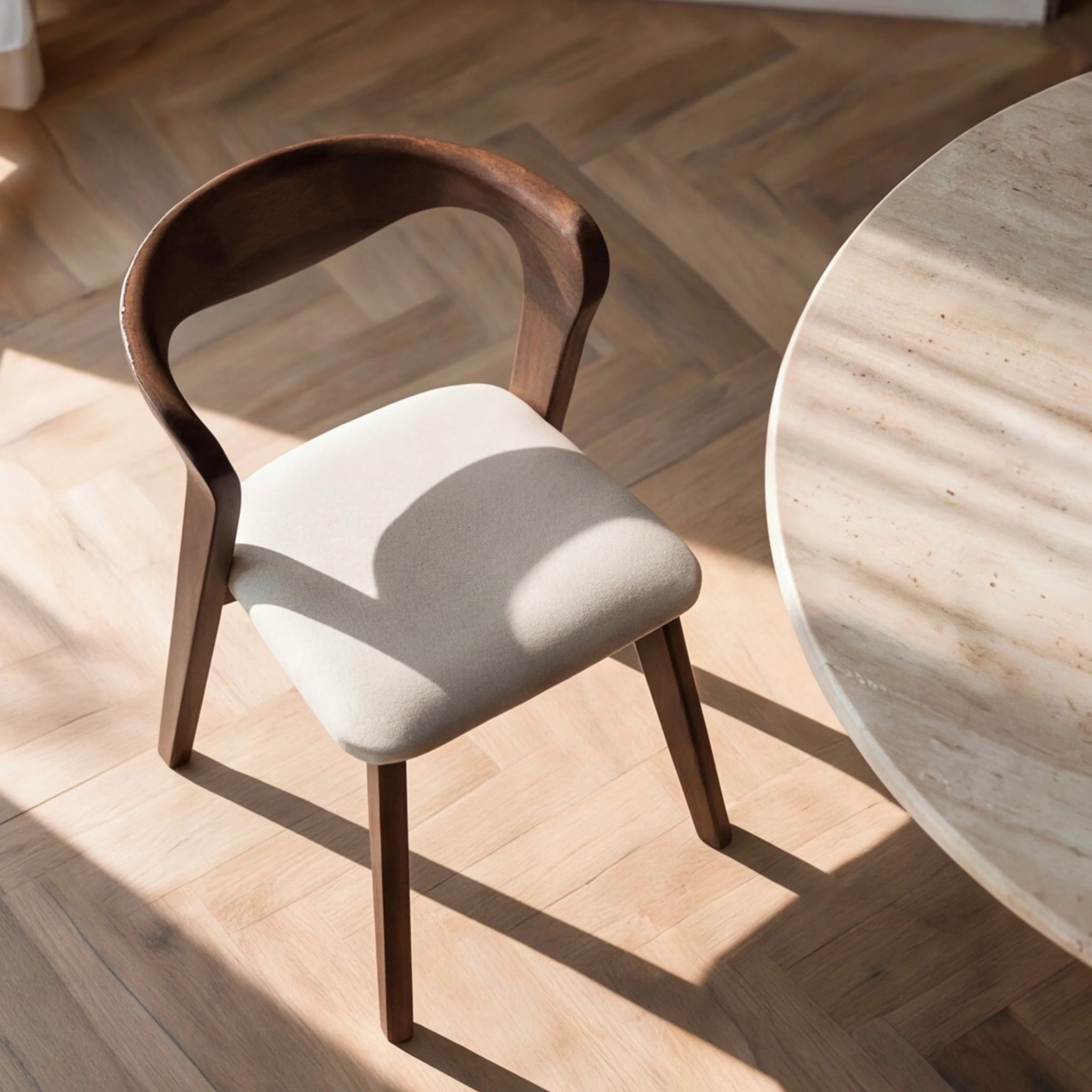 Chaise en bois d'hévéa marron et tissu beige - Vega