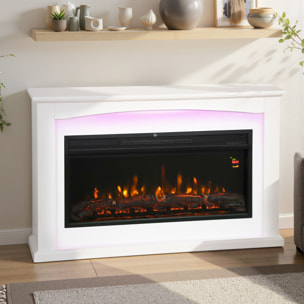 Cheminée électrique design LED multicolore grande taille 121 x 25 x 77 cm 2000W télécommande blanc