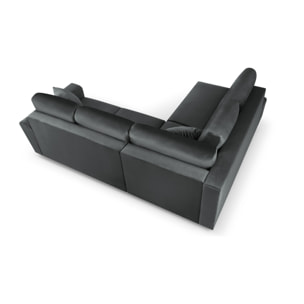 Canapé d'angle gauche convertible avec coffre de rangement "Kyoto" 5 places en velours gris foncé