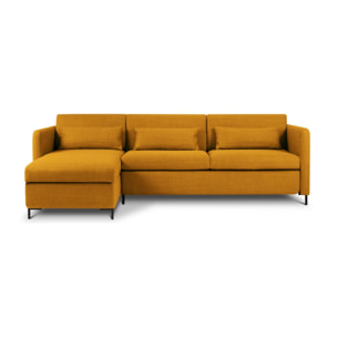 Canapé d'angle gauche convertible avec coffre de rangement "Yanis" 4 places en tissu structurel or
