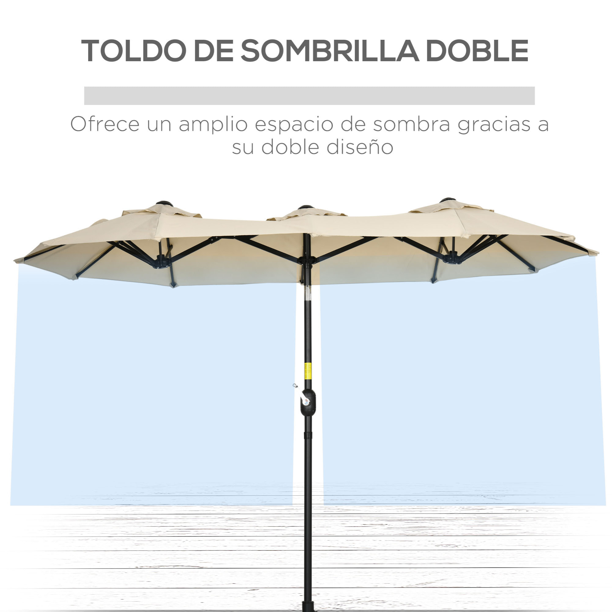 Sombrilla Doble 2,95x1,52 m Sombrilla Terraza Exterior con Inclinación de 45° Manivela Manual y 3 Orificios de Ventilación Sombrilla Grande para Terraza Playa Piscina Caqui