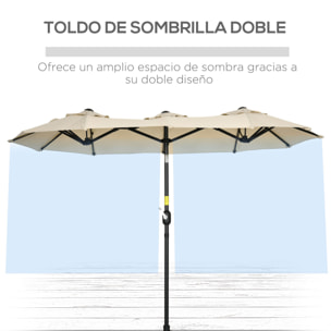 Sombrilla Doble 2,95x1,52 m Sombrilla Terraza Exterior con Inclinación de 45° Manivela Manual y 3 Orificios de Ventilación Sombrilla Grande para Terraza Playa Piscina Caqui