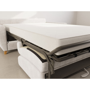 Thibault - Canapé lit 3 places convertible express couchage quotidien 140 cm matelas 14 cm en velours texturé - Beige