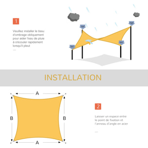 Voile d'ombrage toile solaire rectangulaire 6L x 4l m HDPE jaune