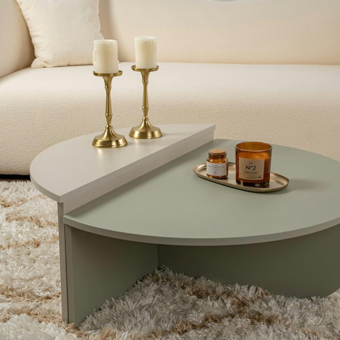Table basse moderne vert sauge & beige - 2 hauteurs MARFA
