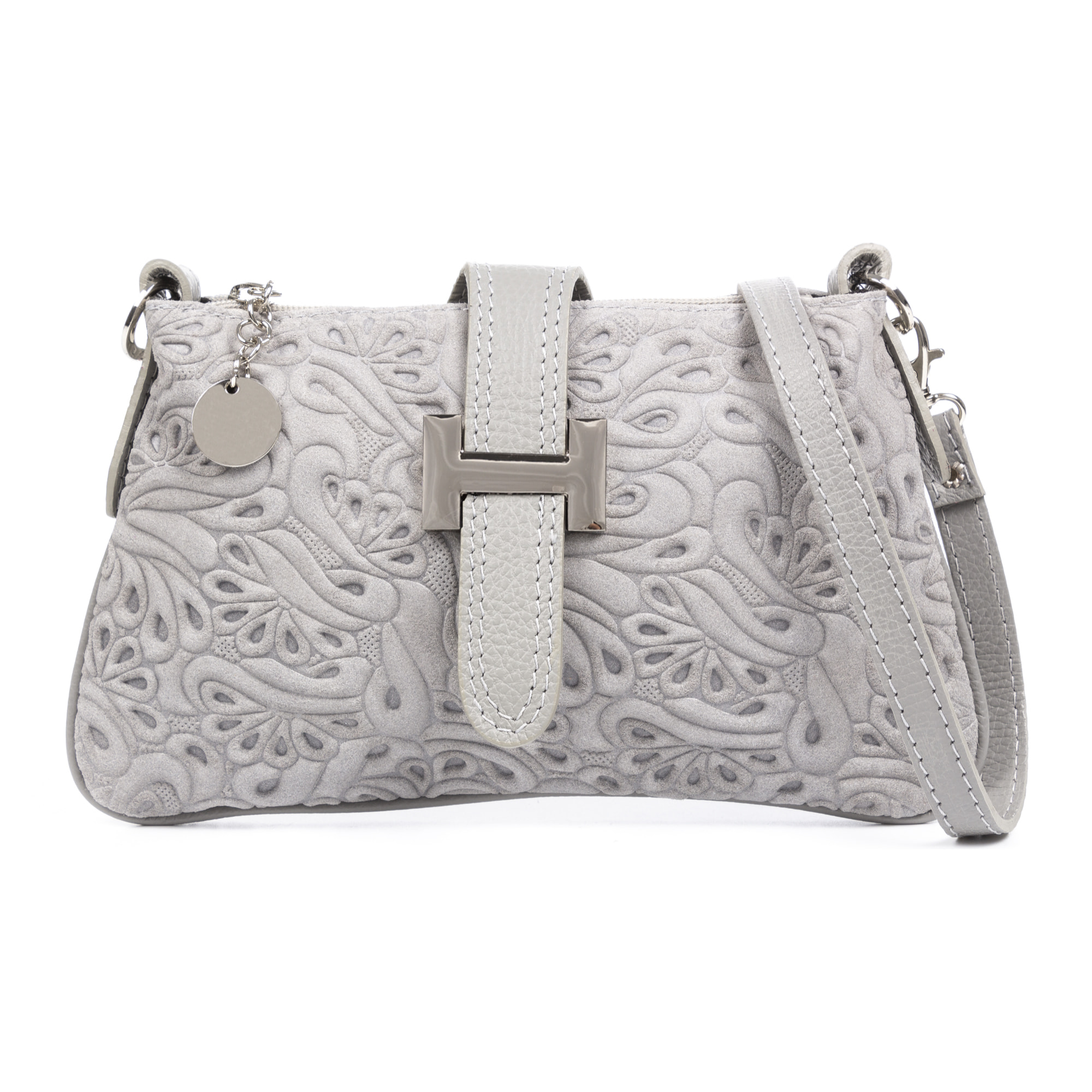 Allerona Bolso de mano Mujer. Piel auténtica Gamuza Grabado Fantasía.