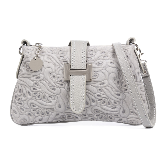 Allerona Bolso de mano Mujer. Piel auténtica Gamuza Grabado Fantasía.