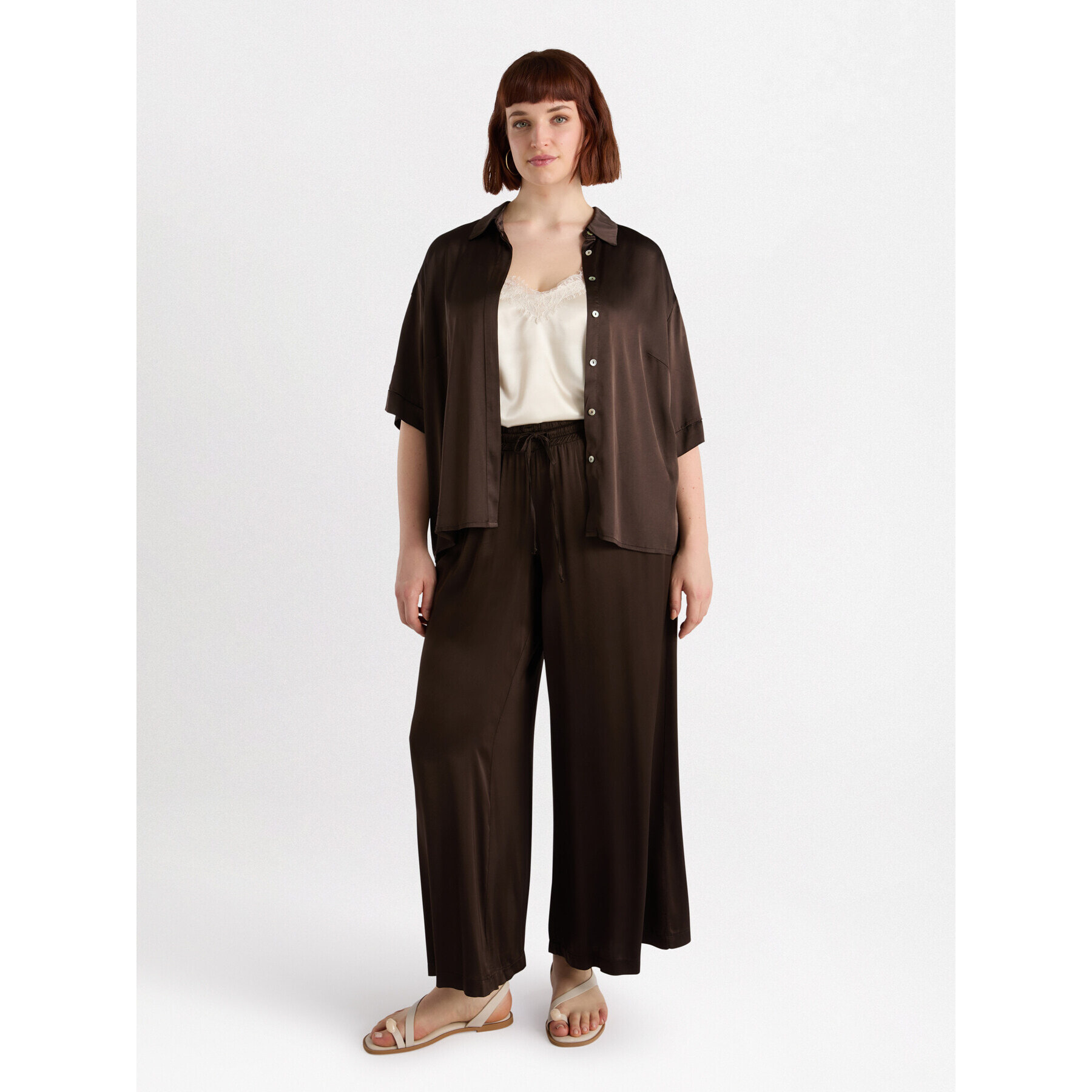 Fiorella Rubino - Camicia in raso stretch - Marrone