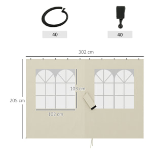 4 Paredes Laterales para Cenador 3x3 m Laterales de Carpa con Ganchos 8 Ventanas Protección UV Reemplazo Lateral para Carpa de Jardín Exterior Fiesta Crema