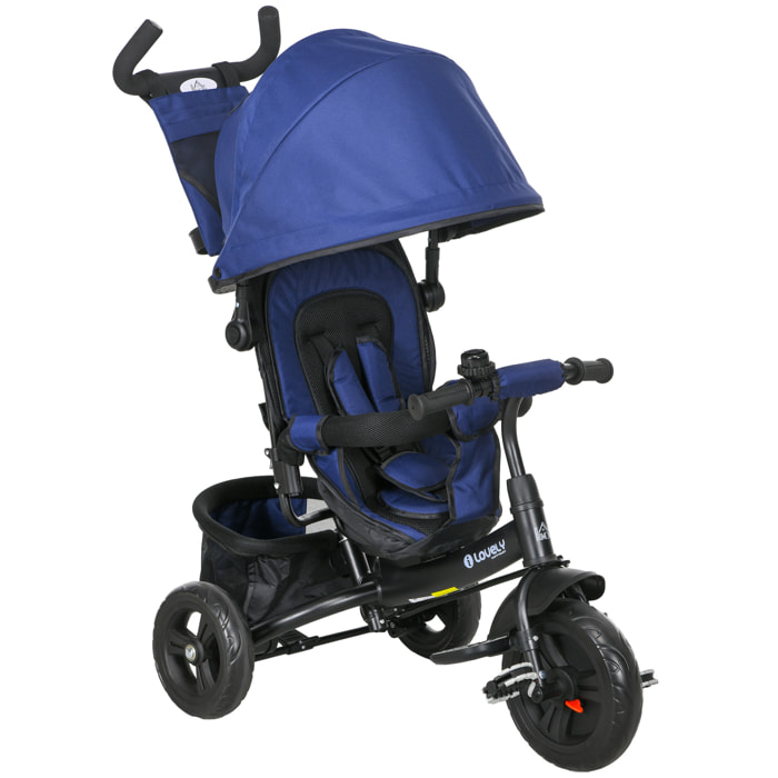 Triciclo para Bebés Triciclo Evolutivo para Niños con Toldo Plegable Mango de Empuje Telescópico y Desmontable Bolso para Mamá y Portabotellas 102x49x102 cm Azul Oscuro