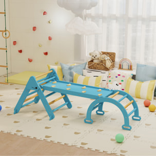 7 en 1 Triángulo de Escalada Montessori con Arco y Rampa, Escalada para Niños de Madera Plegable, para 18-48 Meses, para Deslizarse o Escalar, 188x70 cm, Azul