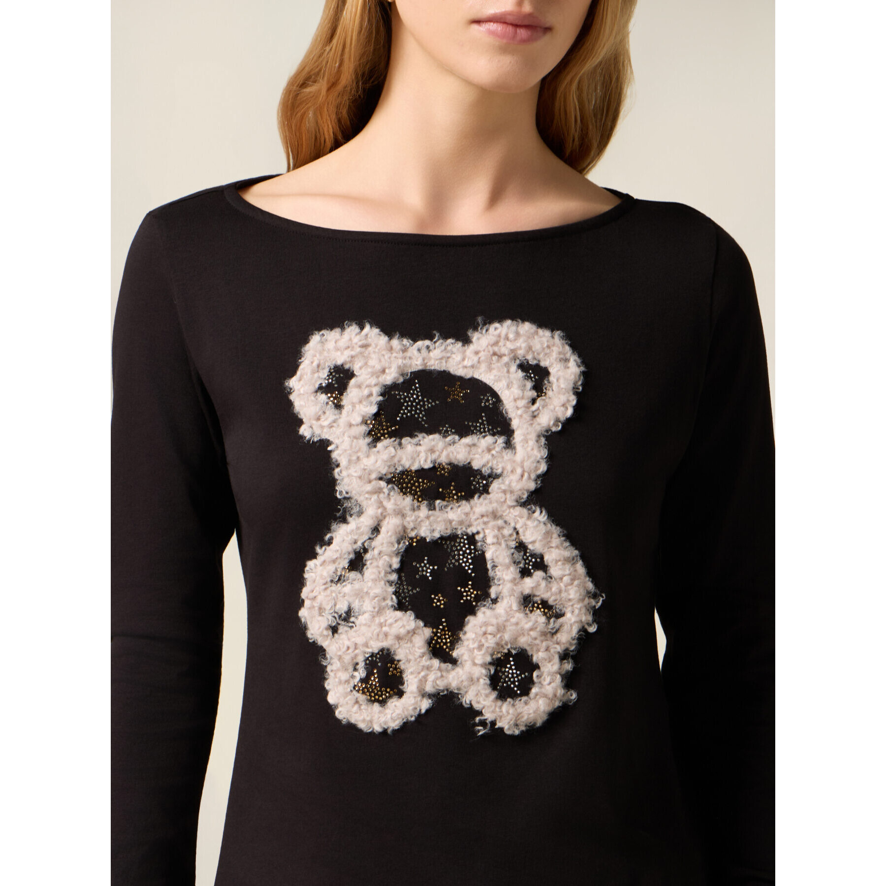 Oltre - Camiseta de jersey con estampado y aplicaciones - Negro