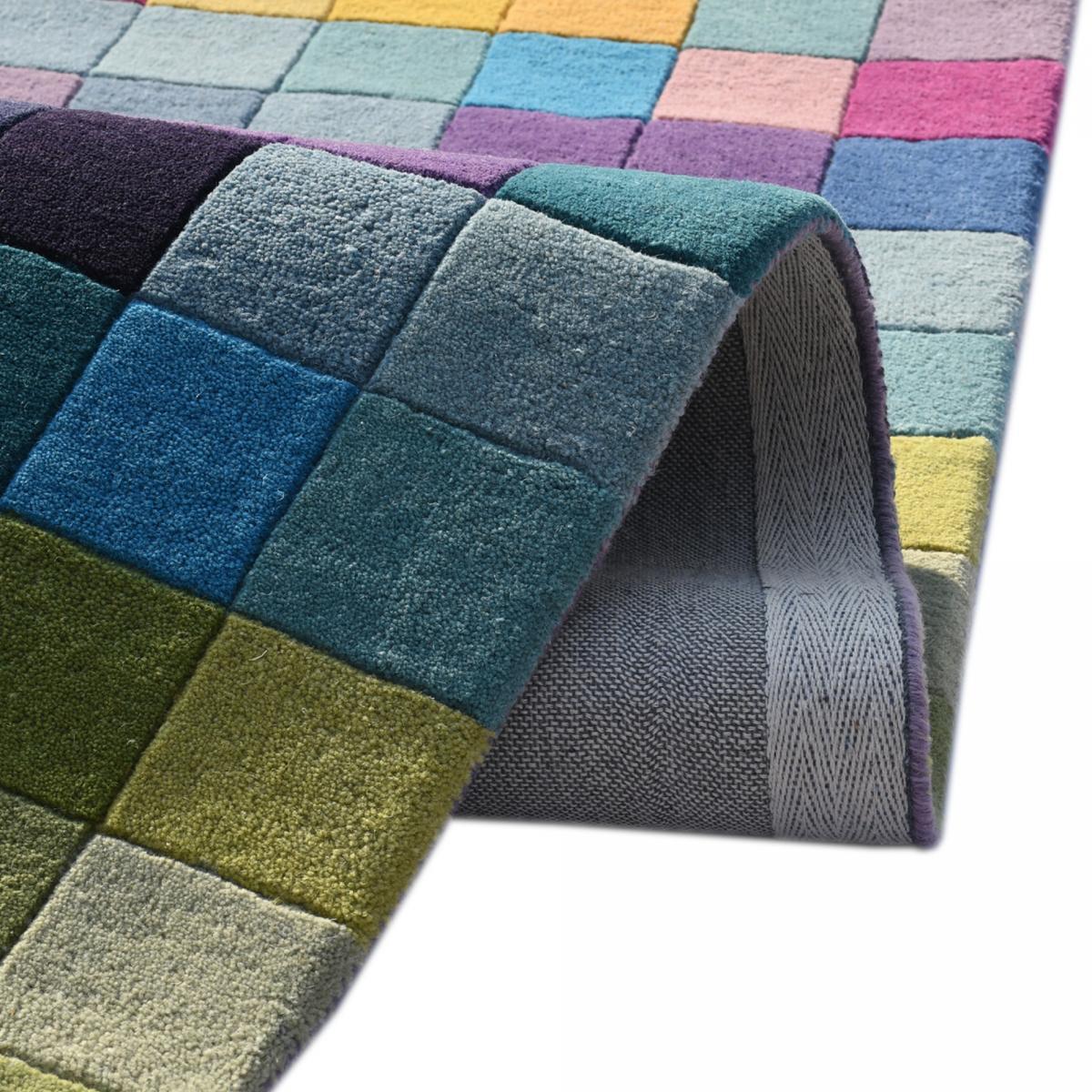 Tapis salon et chambre fait main en laine motif damier GONA