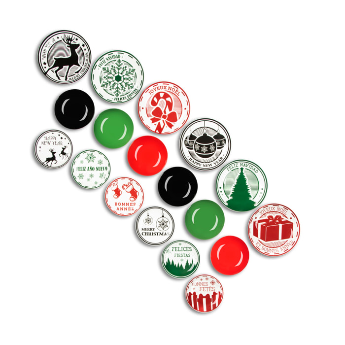 Servizio piatti 18 pezzi Excelsa - Christmas Stamp, porcellana e stoneware multicolore