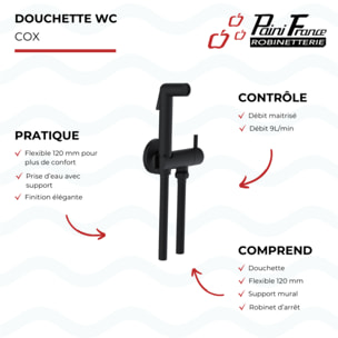 Douchette WC PAINI Cox ronde + Support + Flexible inox brossé noir mat