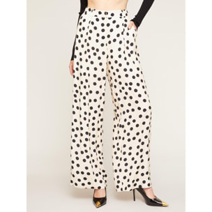 Motivi - Pantaloni larghi satin fantasia a pois - Bianco