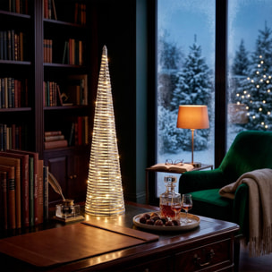 Árbol de navidad cónico led plateado con 60 microled blanco cálido, con temporizador ø20x80 cm