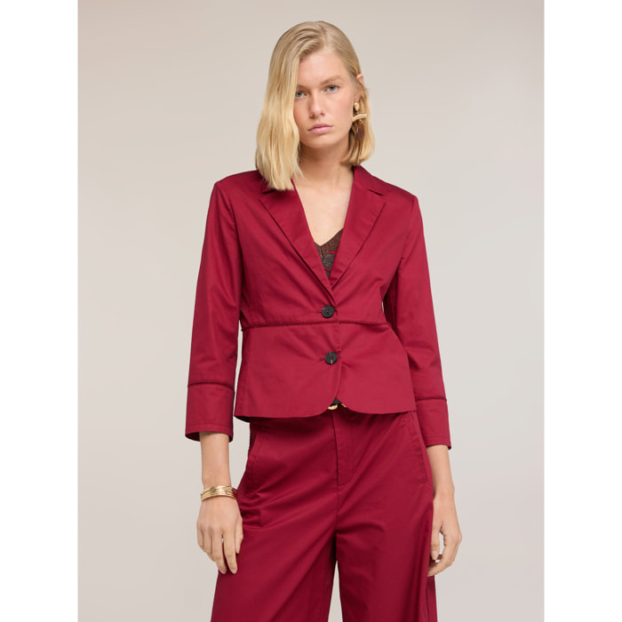 Motivi - Blazer de sarga de algodón con ajouré - Rojo