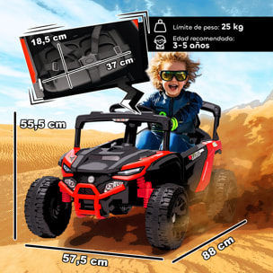 Coche Eléctrico para Niños 12V, Coche de Batería UTV con 2 Motores, Control Remoto 2,4G, 3-5 km/h, Suspensión Trasera, Faros, Música, para Niños de 3-5 Años, Rojo