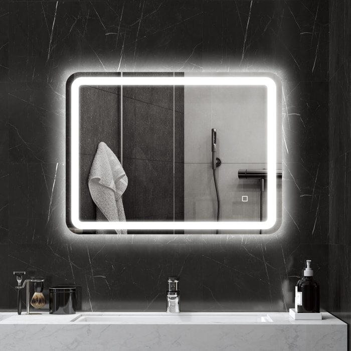 Espejo de Baño con Luces LED 60x80 cm Espejo de Pared Antivaho con 3 Temperaturas de Color Regulable y Función de Memoria Horizontal y Vertical