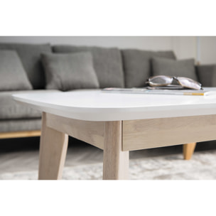 Table basse rectangulaire scandinave blanc et bois clair massif L105 cm LEENA