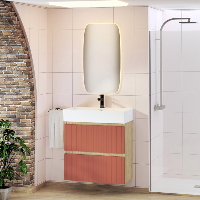 Conjunto de Baño Zel | Mueble Suspendido | 70 cm Scarlato | Dos Cajones | Lavabo Encastrado | No incluye Espejo | Mueble Montado| Alday