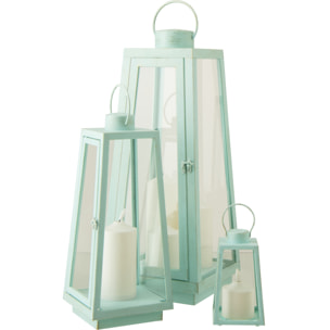 J-Line Lanterne + Bougie - verre - turquoise - large - lumières LED