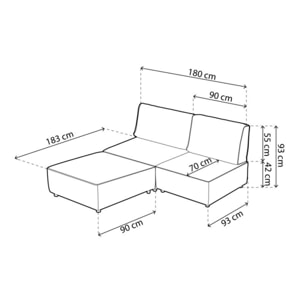 Sofá modular con chaiselongue 2 plazas Cubiq Gris